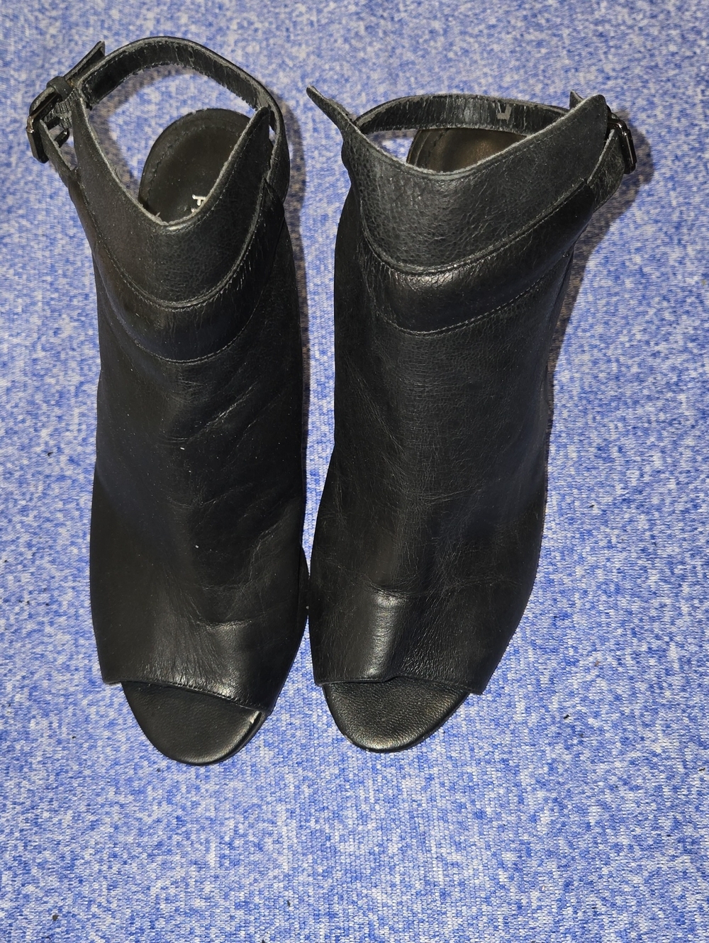 Franco Sarto Black Peep-Toe Ankle Mules